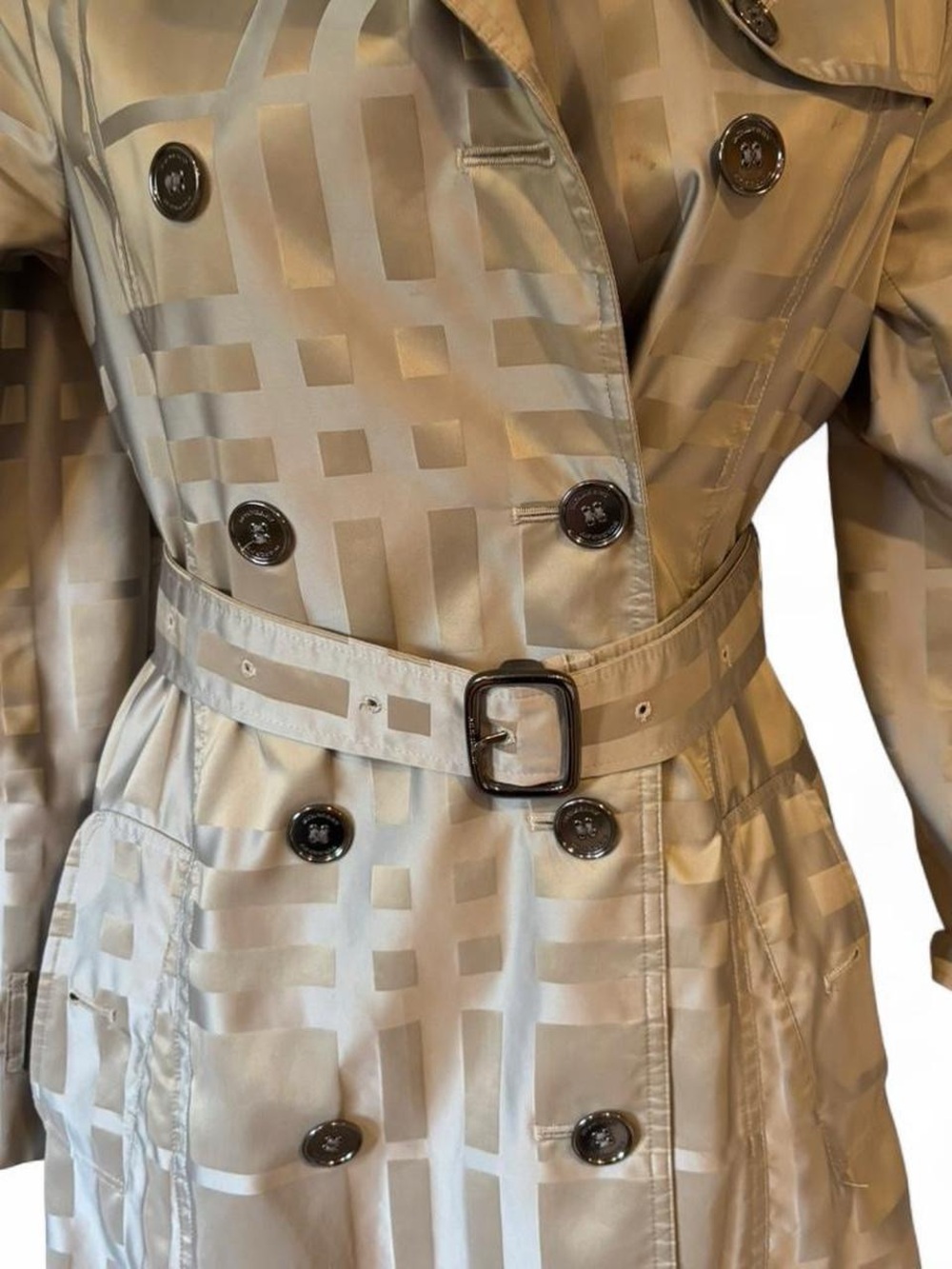 Burberry Tan Satin Long Trench Coat - Picture 9 of 12